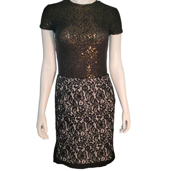 WORTHINGTON Black Lace Pencil Skirt Sz 4P Petite Lined Floral Overlay Quietlux - Picture 3 of 10